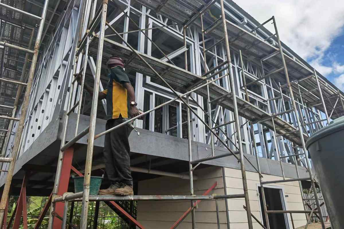 Light gauge steel framing under construction at a YSHUN overseas housing project